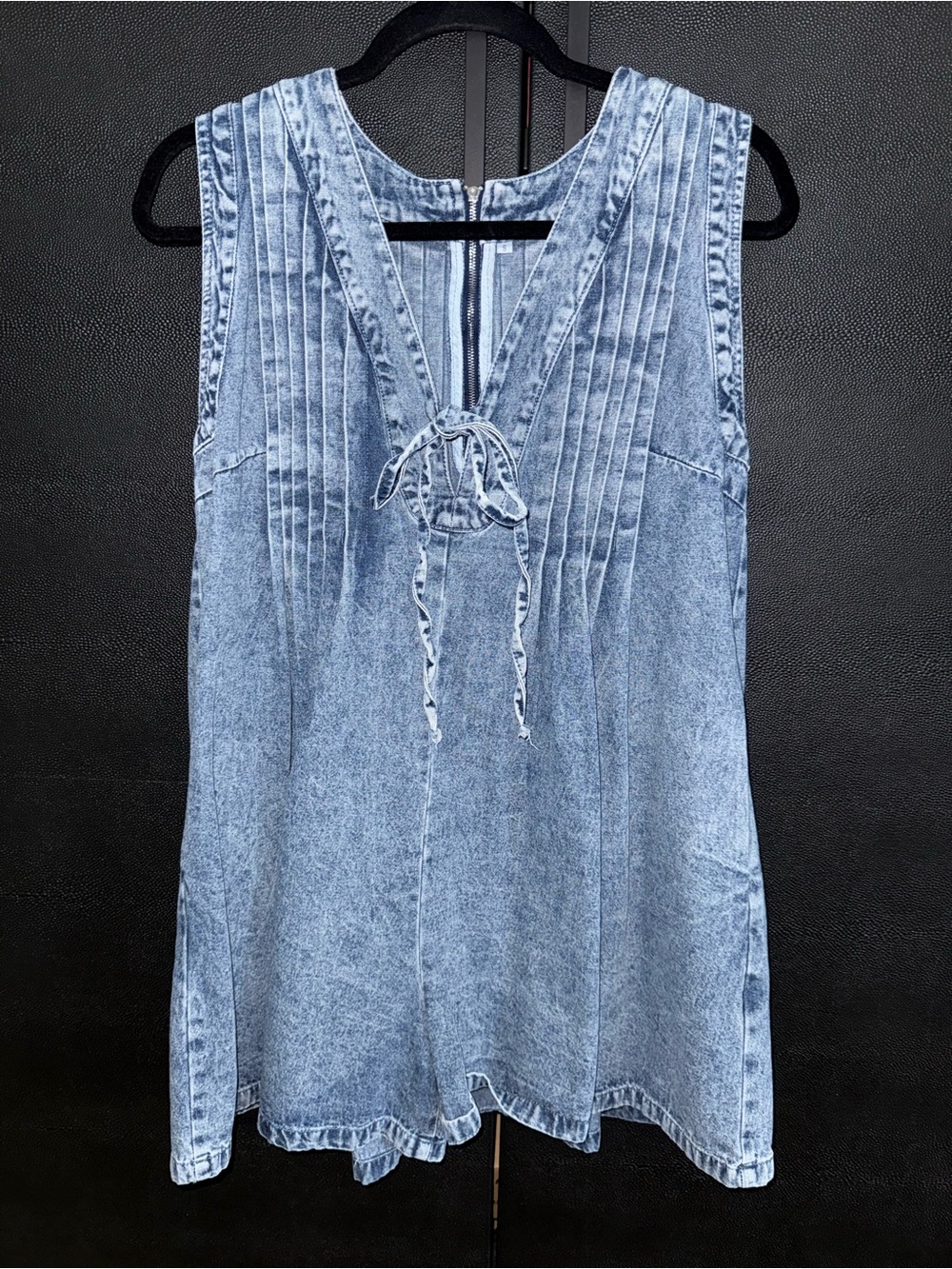 yoeasy sleeveless v neck denim romper tie front size small blue jean
